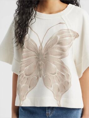 Free People Dahlia butterfly Cream Sweater with Neutral Butterfly Motif